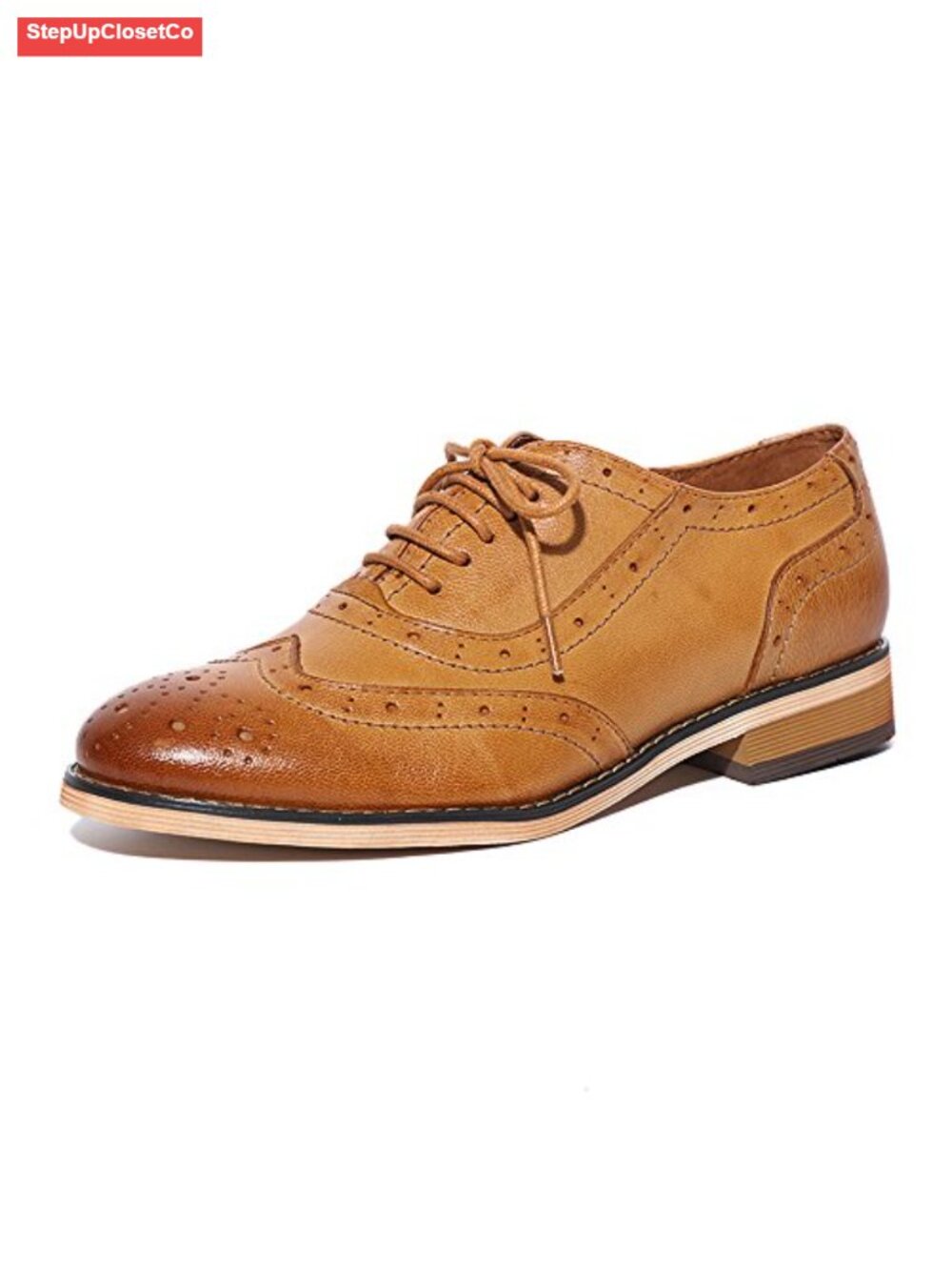 Women's Leather Wingtip Oxfords Brogue Shoes Lace-up Flats